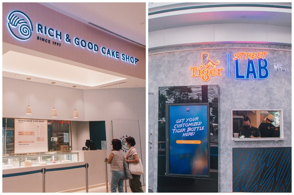 (left) Tiger Street Lab at Jewel’s Canopy Park, (right) Rich & Good Cake Shop at Jewel